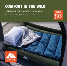 Ozark Trail 35-Degree Cool Weather Rectangular Sleeping Bag, Blue, 33"x77"