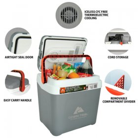 Ozark Trail Highline 12V Iceless 30 Cans 24 L/26qt Electric Cooler, Portable Travel Thermoelectric Car Cooler, Grey