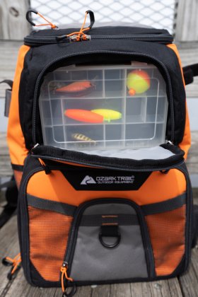 Ozark Trail Elite Durable Fishing Tackle Backpack with 360 & 350 Boxes, Orange and Black