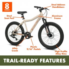 Ozark Trail 24" Youth Glide Aluminum Mountain Bicycle,8 Speeds,Front Suspension,Vanilla