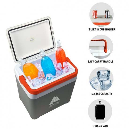 Ozark Trail 26 qt. Hard sided Cooler, Ice Chest Cooler, Grey and Orange.