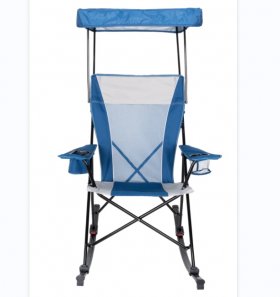 Ozark Trail Mesh Tension Rocking Camp Chair with Canopy, Blue and Grey, Detachable Rockers, Adult