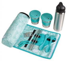 Ozark Trail 10 Piece Reusable Cutlery & Drinkware Combo Set, Aqua, 14 oz