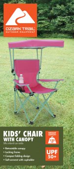 Ozark Trail Kids Canopy Chair with Safety Lock (125 lb. Capacity), Pink/Green