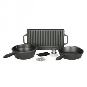 Ozark Trail 8 Piece Pre-Seasoned Cast Iron Skillet Cookware Set and Cleaning Tools