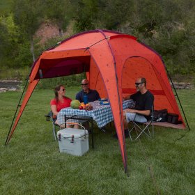 Ozark Trail Orange Sun Shelter Beach Tent, 11.25'x 8.25'with Gear Storage and UV Protection