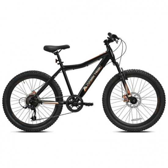 Ozark Trail 24 in.Youth Glide Aluminum Mountain Bicycle,8 Speeds,Front Suspension,Black