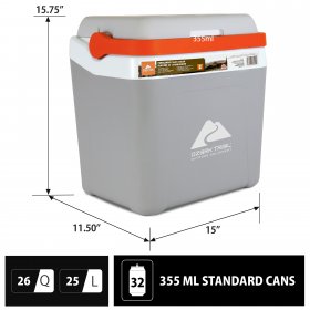 Ozark Trail Parklander 25L/ 26QT Hard Sided Portable Ice Chest Cooler, 32 can capacity, Grey