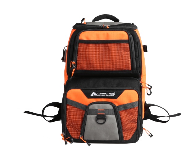 Ozark Trail Elite Durable Fishing Tackle Backpack with 360 & 350 Boxes, Orange and Black